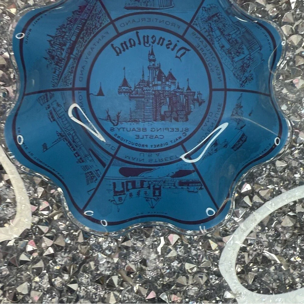 Disneyland plate vintage Sleeping Beauty Castle Decorative parks Blue Gold small